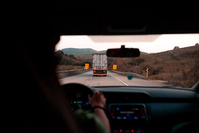 truck driving on road