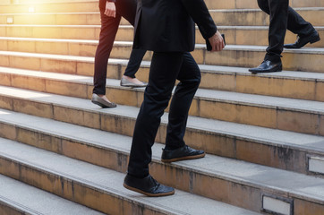 people walking up stairs