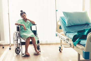 depressed woman in hospital with catastrophic injury