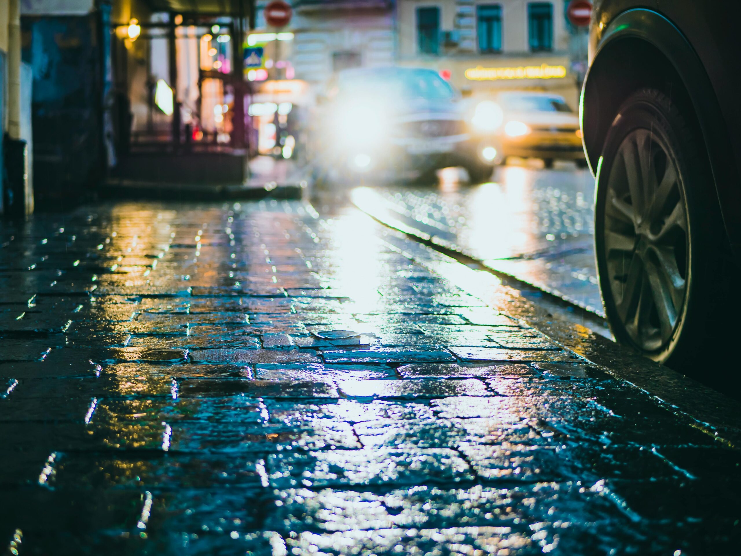 sidewalk in rain